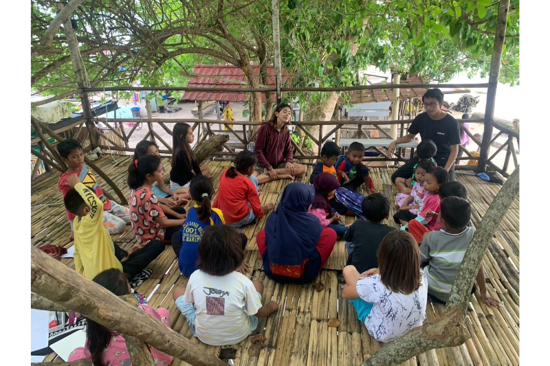 Education: children learning about plastic pollution and conservation