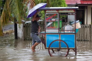 Flooded street in front of the Turtle Foudation office